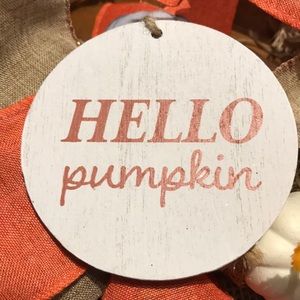 Hello Pumpkin Small Accent Sign Wooden Circle FINAL SALE ITEM